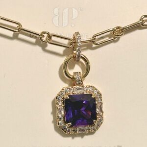 Gold Pendant Necklace with Purple Square Gemstone